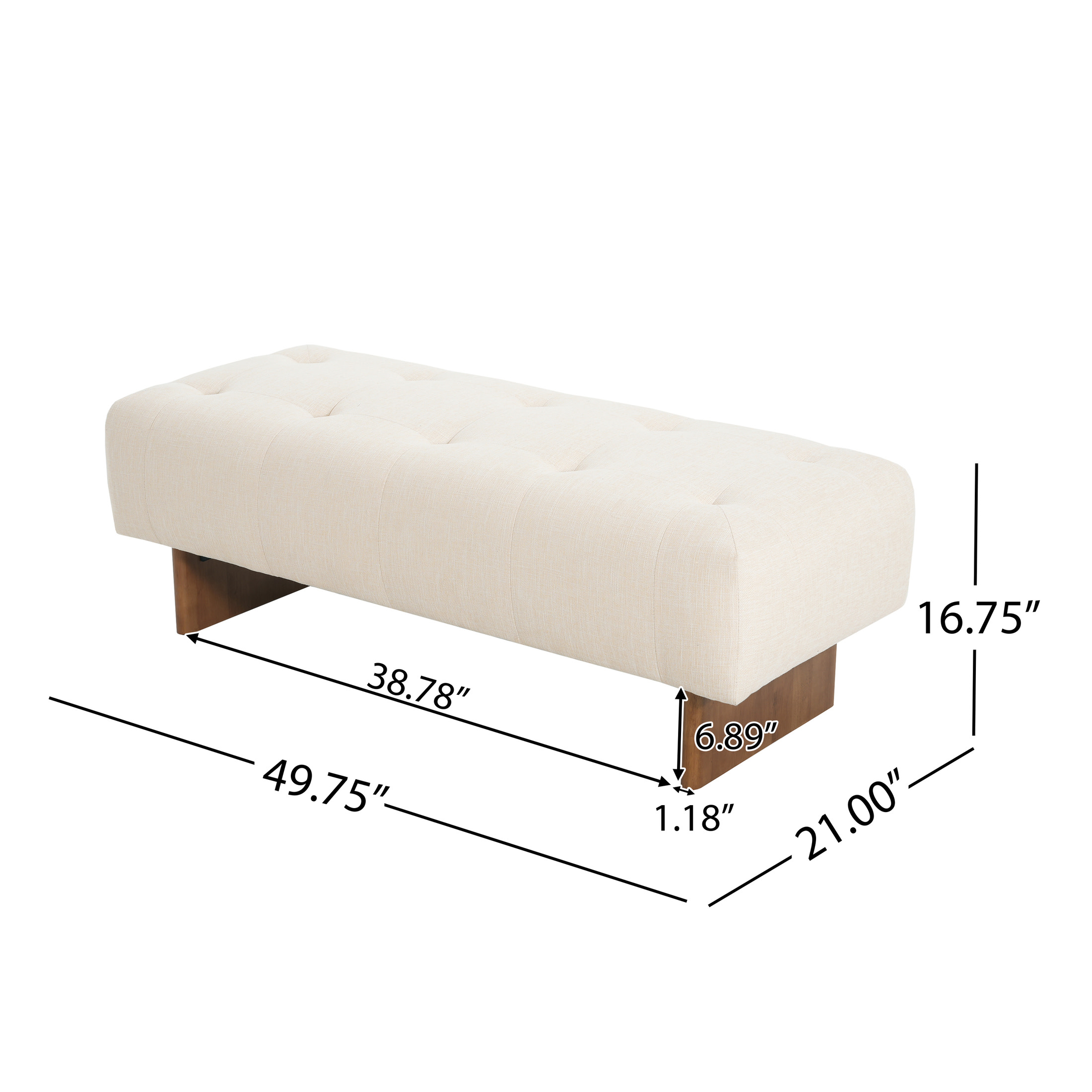 Christopher Knight Home 49.75" Rectangular Tufted Ottoman Bench, Upholstered Linen Fabric, Beige