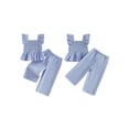 thumbnail image 2 of Loicainy Toddler Baby Girls 2Pcs Summer Outfits 12 18 24 Months 2T 3T 4T 5T Flying Sleeve Square Neck Solid Color Smocked Vest Tops and Elastic Waist Pants Clothes Set, 2 of 9