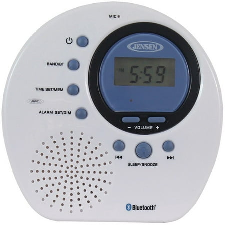 JENSEN(R) JWM-160 Water-Resistant Digital AM/FM Bluetooth(R) Shower Clock (Best Shower Clock Radio)