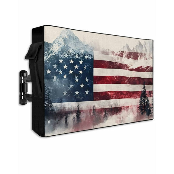 4th of July Outdoor TV Cover 60 to 65 Inch Weatherproof, Forest Independence Day USA Flag 600D Oxford TV Covers with Waterproof Zipper, Outside Flat TV Screen Protector Size 58"W x 37"H x 4.5"D