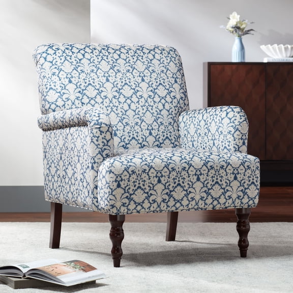 55 Downing Street Nottingham Blue and White Fabric Arm Chair