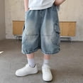 thumbnail image 2 of Yeaiivve Boys Cargo Jean Shorts Summer Baggy Bermuda Denim Shorts Knee Length Casual Wide Leg Pull On Jorts with Multi Pockets Y2K Streetwear Clothes Blue 7-8 Years, 2 of 7
