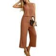 thumbnail image 2 of Cueply Women's Summer 2 Piece Outfits Lounge Sets Sleeveless Crop Top Wide Leg Cropped Pants with Pockets, 2 of 7