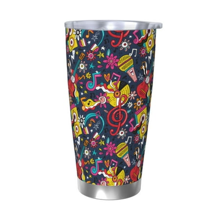 

Cauagu Rock Music Pattern 20oz Tumbler Stainless Steel Vacuum Insulated Tumbler with Lid Insulated Coffee Mug Thermal Cup with Splash Proof Sliding Lid-Without Straw