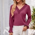thumbnail image 4 of AherBiu Spring Causal Tops for Women Long Sleeve Crochet V Neck Comfy Loose Tshirt Tunic Blouse, 4 of 7