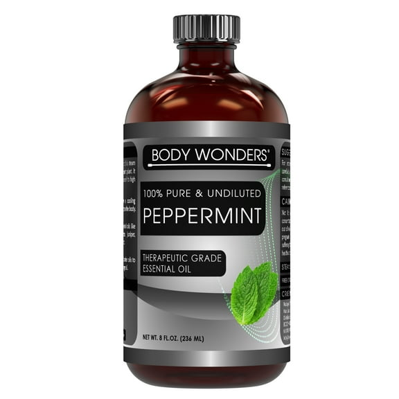 Body Wonders 100% Pure Peppermint Essential Oil - 8 fl oz, Therapeutic Grade Oil - Ideal for Aromatherapy | Made in USA