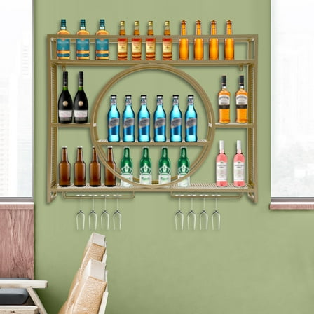 ChicHomey Wall Mounted Wine Rack Wine Bottle Shelf Hanging Metal Wine Rack Cabinet