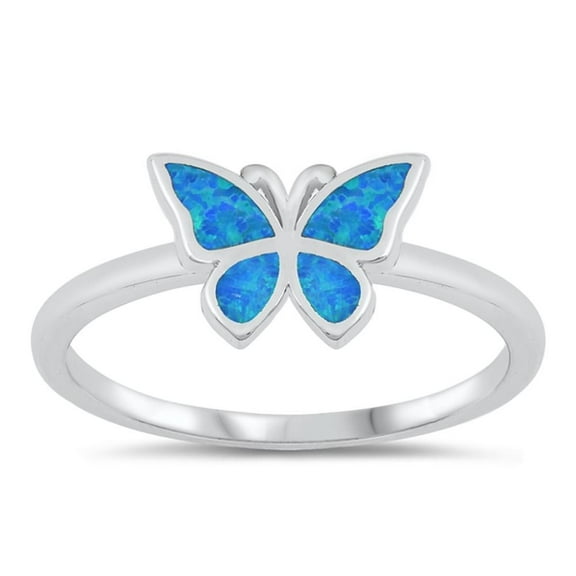 CHOOSE YOUR COLOR Blue Simulated Opal Wholesale Butterfly Ring .925 Sterling Silver Band CZ Female Size 7