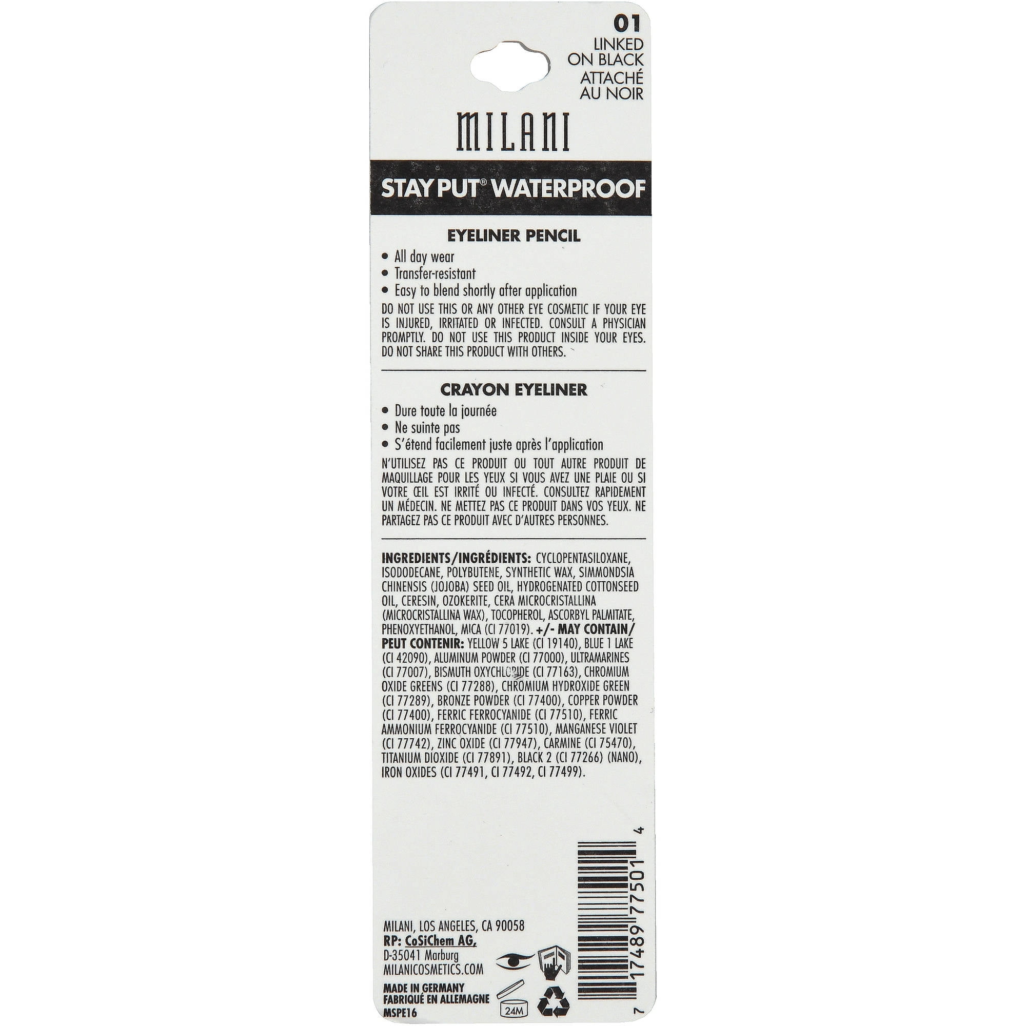 MILANI Stay Put Waterproof Eye Liner Pencil, Linked On Black
