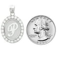 thumbnail image 3 of JackAni 10k White Gold Unisex Oval Halo White CZ Initial Letter P Pendant, 3 of 5