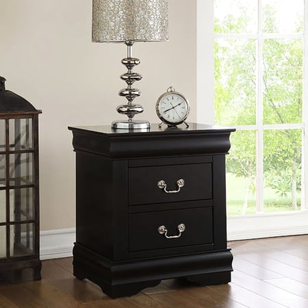 Black 2 - drawer Nightstand in Rectangle Shape | Store Bedroom Basics Conveniently | Solid Pine and MDF Construction | Adds to Bedroom Furniture Set
