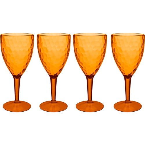 Zak! 14 oz Orange Hammered Goblets, Set of 4