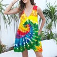 thumbnail image 4 of RQYYD Casual Dresses for Women 2024 Ruffle v Neck Loose Fit Knee Length Dresses Solid Color/Tie Dye Short Sleeve Ruched Mini Dresses, 4 of 6