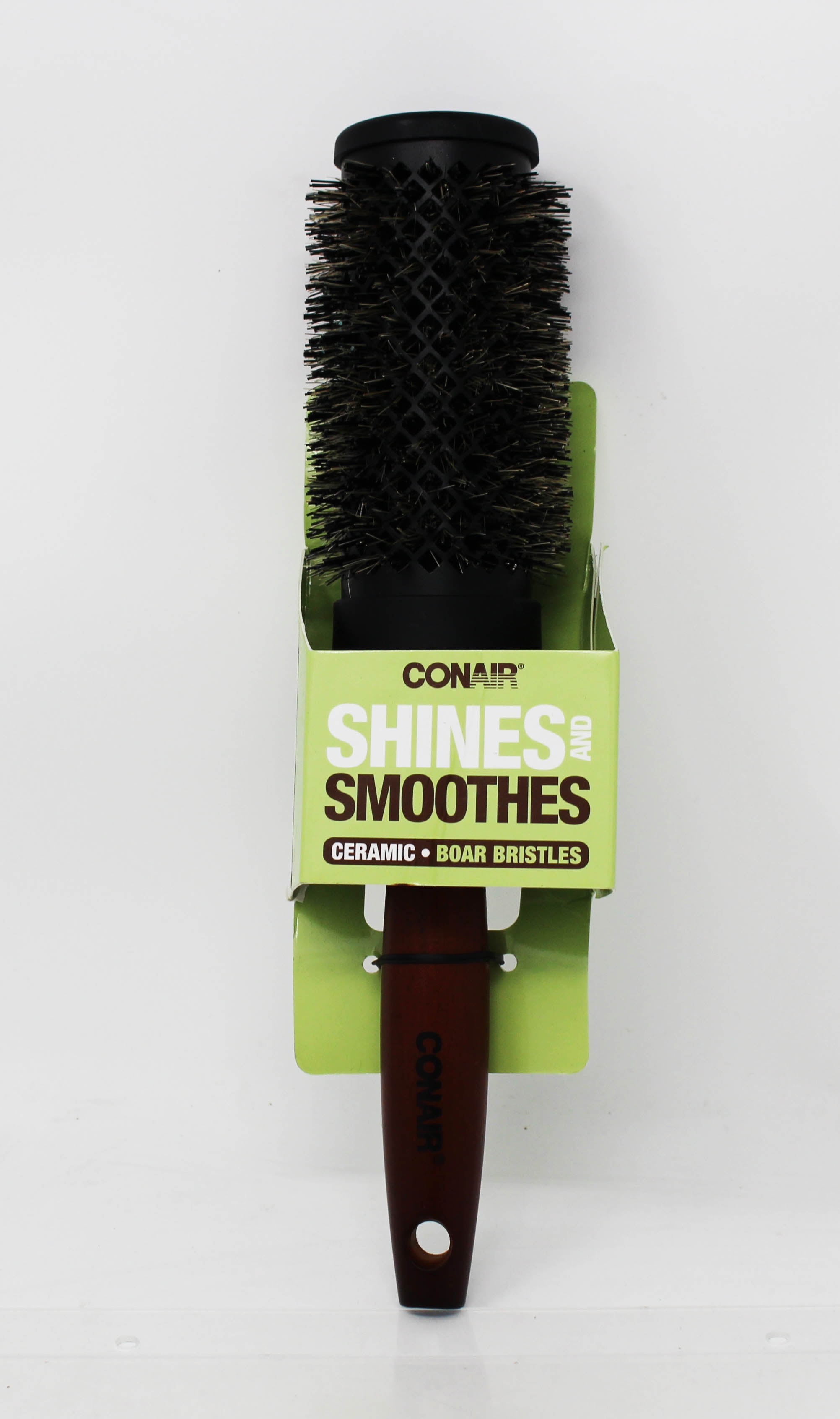 Conair Shines And Smoothes Ceramic Wood Medium Thermal Boar Round Brush