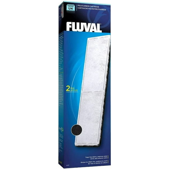 Fluval Underwater Filter Stage 2 Polyester/Carbon Cartridges [Aquarium, Filter Bio-Media] U4 Filter Cartridge (2 Pack)