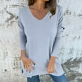 thumbnail image 2 of Plus Size Long Sleeve Shirts for Women Casual V Neck Basic Fall Tops Loose Irregular Pullover Tunic, 2 of 8