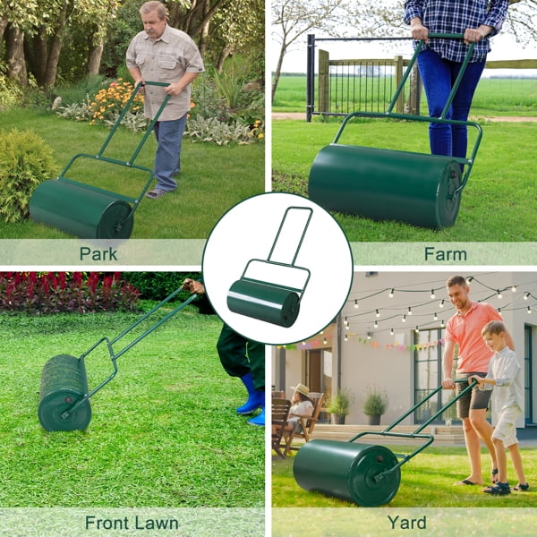 24in Lawn Roller Iron Cylindrical Garden North America Black