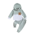 thumbnail image 1 of ZAXARRA Toddler Boy Autumn Clothes Contrast Color Patchwork Long Sleeve Hoodies Solid Color Pants 2Pcs Outfit, 1 of 6