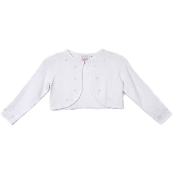 Little Girls Pearl Embellishments Flower Girls Knit Cotton Bolero (30C10C) White S