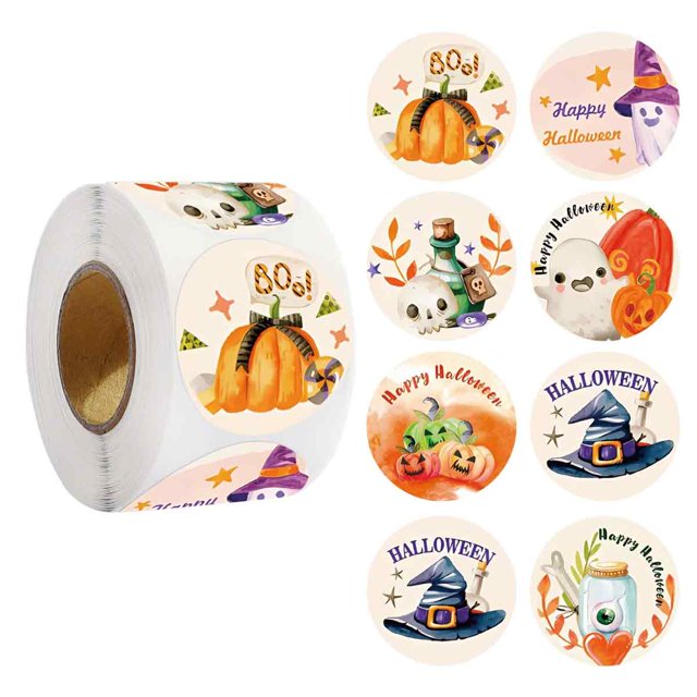 500 pegatinas de Halloween para niños, bonitas pegatinas de esqueleto fantasma de Halloween, pegatinas redondas de Halloween, calcomanías de calabaza, pegatinas de sello redondo con sombrero mágico