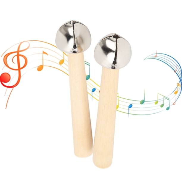 Juguete De Percusión De Madera, 2 Campanas De Mano Orff De 12 Cm, Cabeza De Hierro, Sonido Agradable, De Madera De Abedul Para Reuniones Navideñas