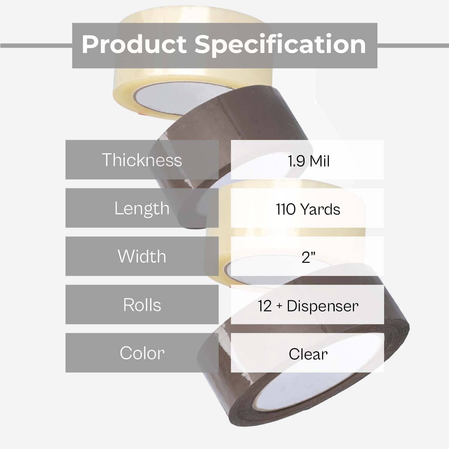 MMBM 1.88 Inch x 1000 Yards Yards Clear Packing Tapes 1.9 Mil 12 Rolls + Free 2" Tape Dispenser