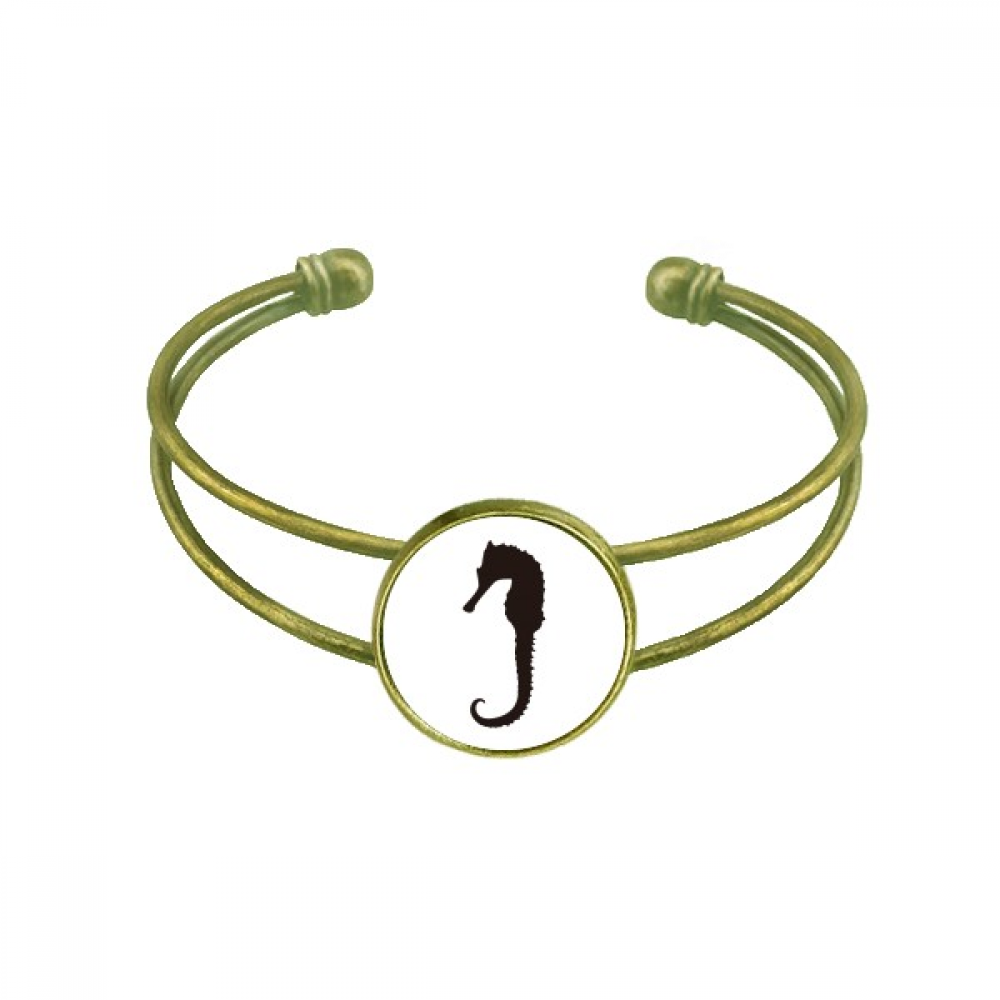 Hippocampus Marine Life Black Outline Bracelet Bangle Retro Open Cuff