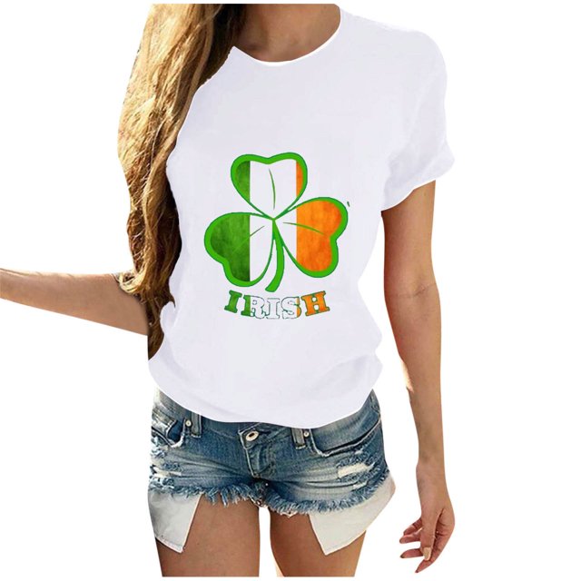 Camiseta de Manga Corta de Cuello Redondo Impresa de Primavera Superior de las Mujeres, Mezcla Ligera de Poliéster para Uso Diario Y de Fiesta Casual