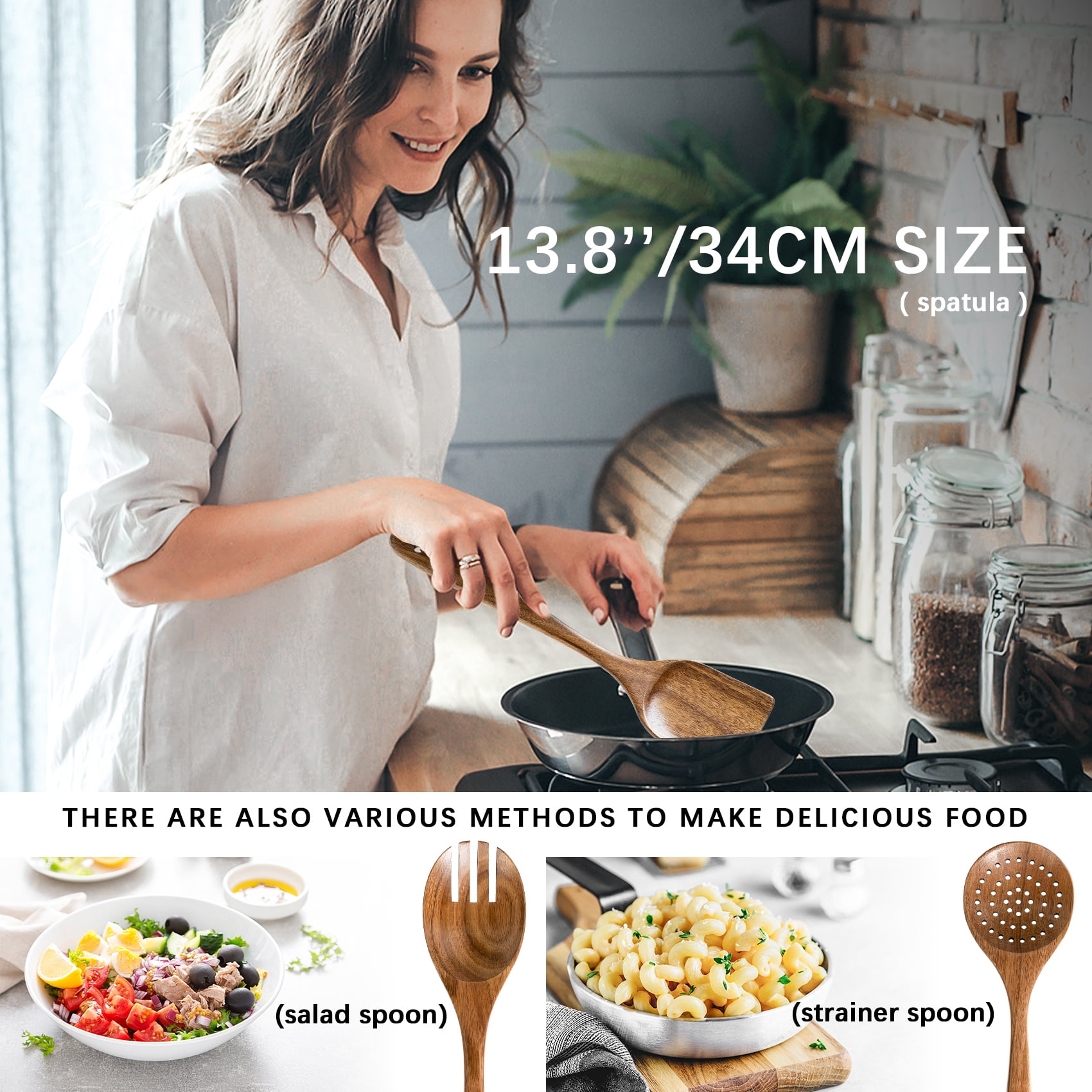Hefild 10Piece Acacia Wooden Nonstick Kitchen Set , Wooden Spoons and Spatulas  for Cooking.