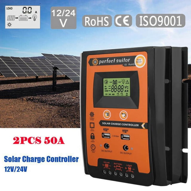 2PCS 12/24V 50A Solar Charge Controller Panel Battery Regulator Dual USB