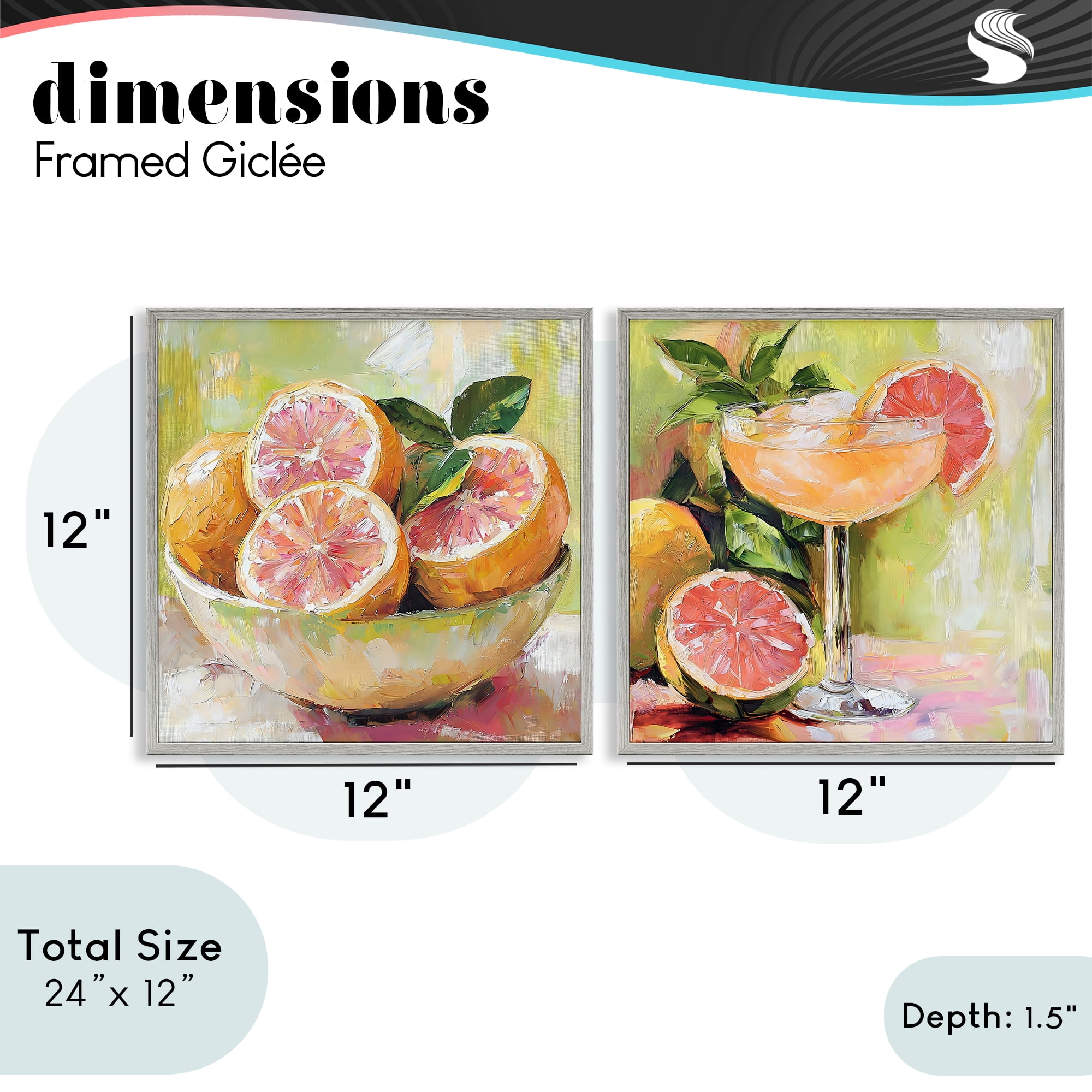 Stupell Industries Grapefruit Bowl & Cocktail 2 Piece Gray Framed Giclee Art Set, design by Riley B