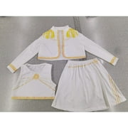 Halloween Costume Pop Star Stage Outfit K-Pop Idol White and Gold Long Sleeve Cropped Jacket Top and Skirt 3-Piece Set