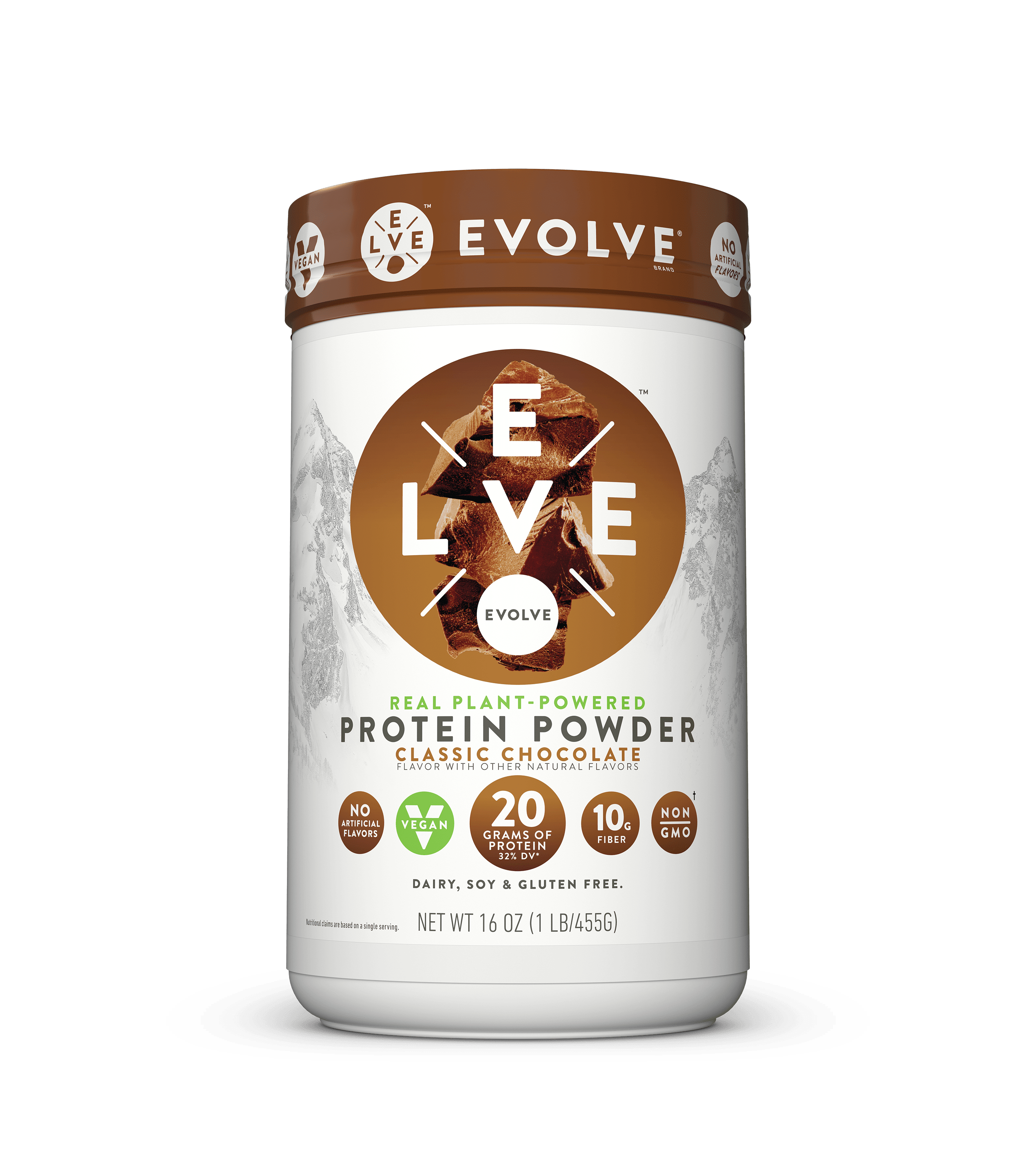 Evolve Real PlantPowered Protein Powder Classic Chocolate, 16.0 OZ