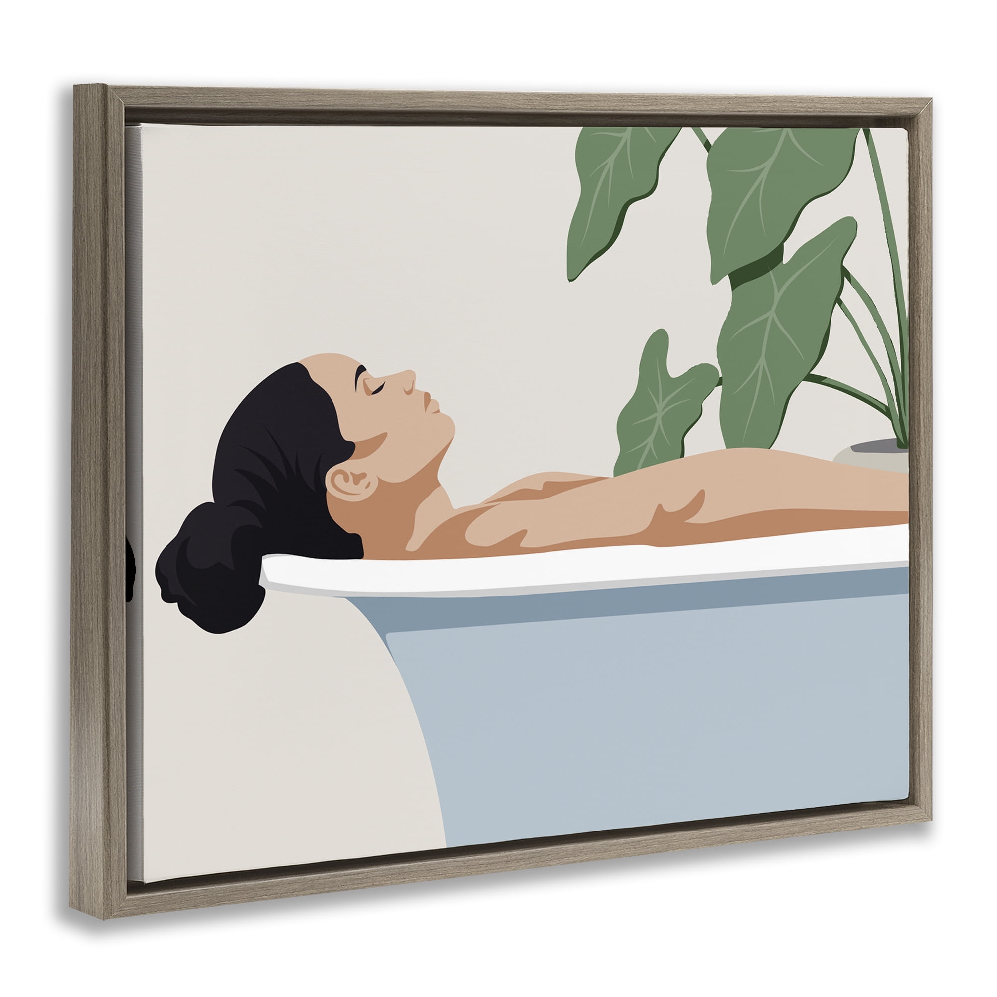 Stupell Industries Tub Relaxation Woman Brown Framed Floater Canvas Wall Art, design by Marcus Prime