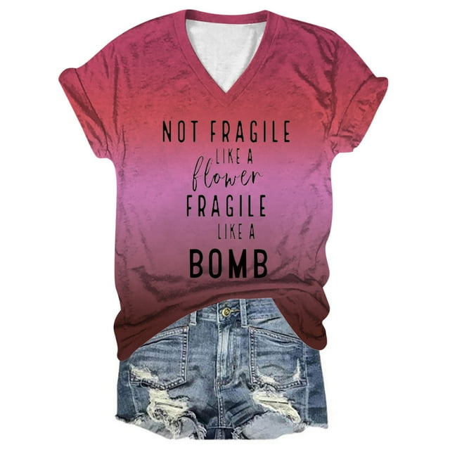 TINZ Not Fragile Like A Flower Fragile Like A Bomb Shirts For Women T Shirts Turtle Neck Tee Short Sleeve Shirts Women Women Athletic T Shirts Womens Compression T Shirt Long Sleeve Women Running