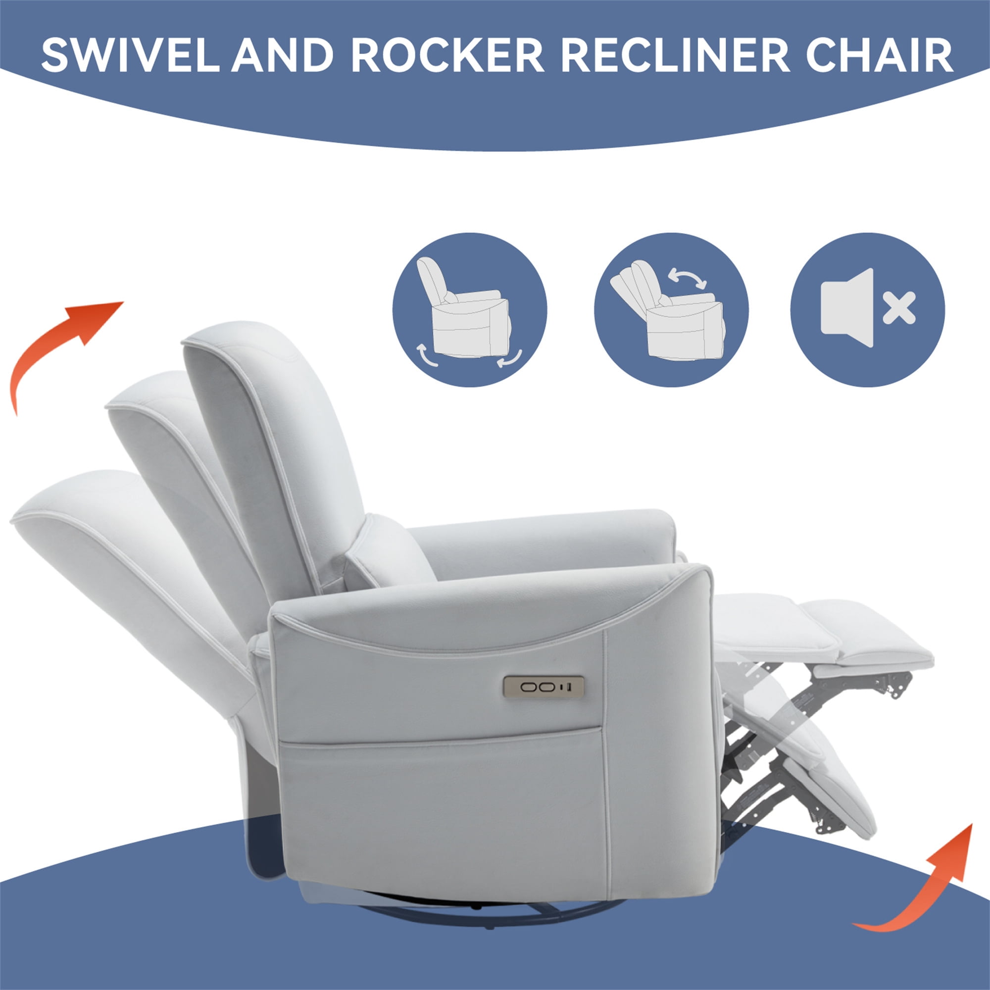 Aukfa Fabric Power Recliner Swivel Glider for Nursery with USB Charge Lumbar Support, Beige