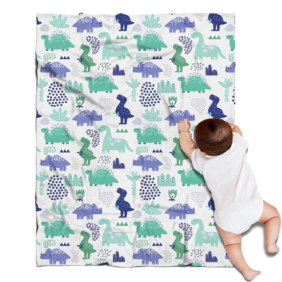 Blue Green Dinosaurs Geometric Pattern Blanket,Comfortable Soft Lamb Wool Throw Blanket,All Season,Warm Lightweight Blankets for Sofa Bed Couch Living Room Chair,30"x40"