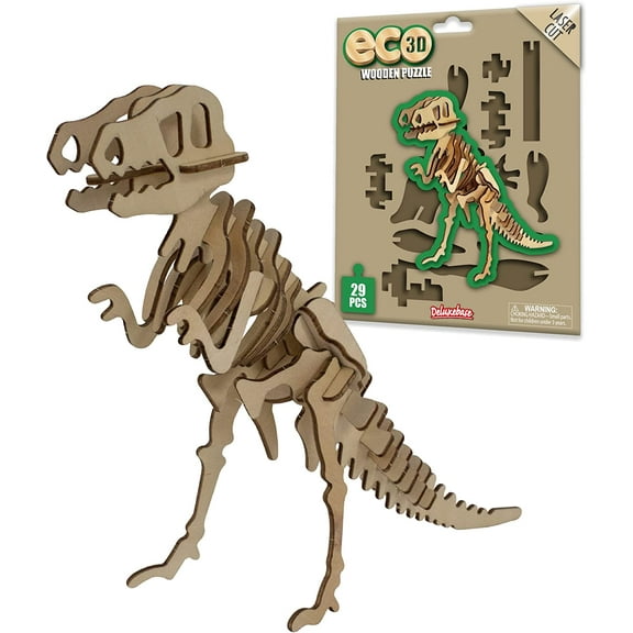 Eco 3D Wooden Puzzle T-Rex from Deluxebase. Animal Themed DIY 3D Puzzle Craft Kit.  Sustainable Wood Dinosaur Animal Toys. Perfect Model Building Kits for Educational Toys and Kids Party Favors