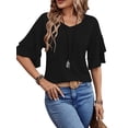 thumbnail image 3 of UVN Blouses for Women V Neck Half Bell Sleeve Shirts Summer Ladies Casual Flowy Tunic Tops, 3 of 9
