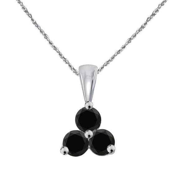 Mauli Jewels Engagement Necklace for Women 1 Carat Three Black Diamond Pendant 4 prong 14K White Gold With 18'' Chain|Silver Chain
