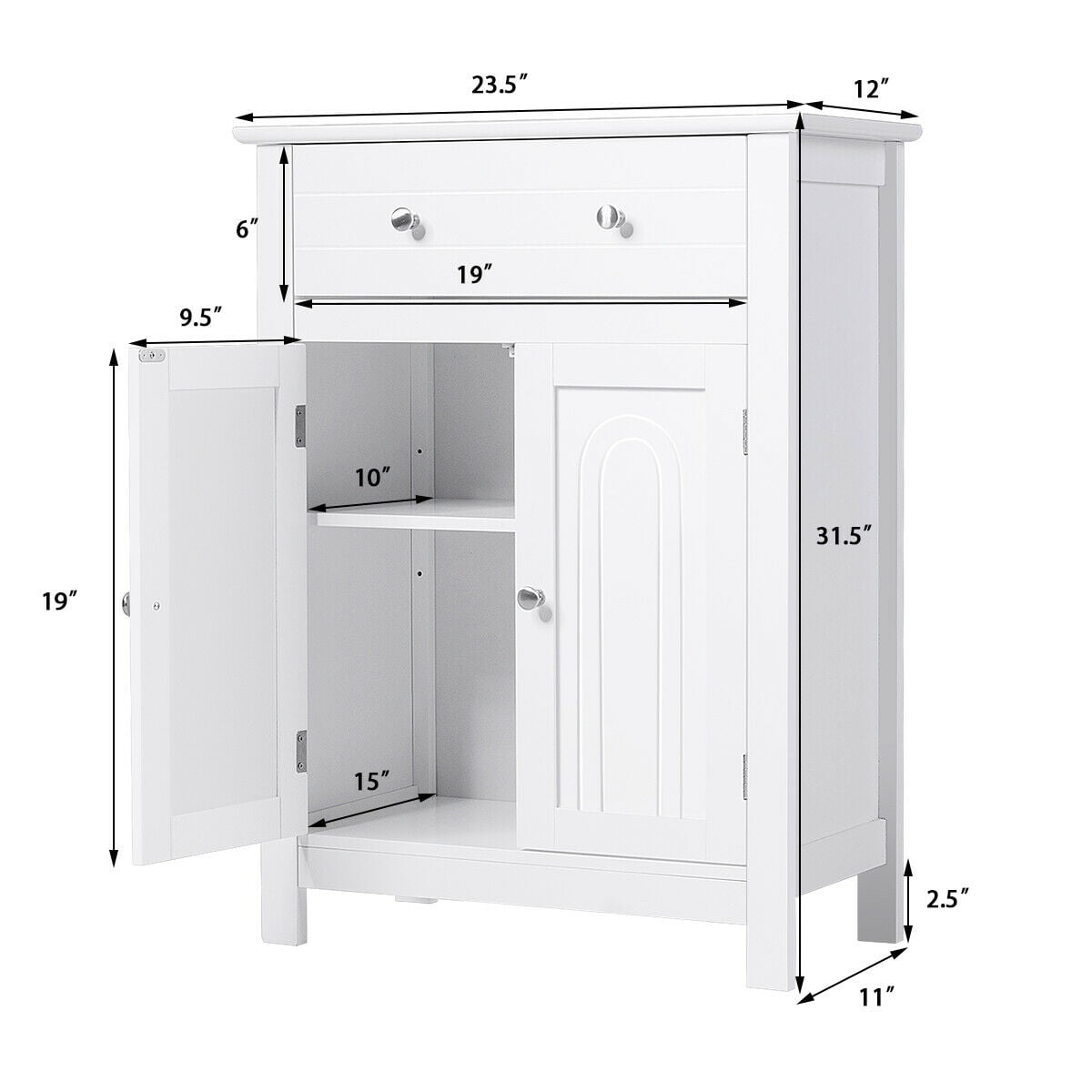 Gymax Bathroom Storage Cabinet Free Standing Large Drawer W/Adjustable ...