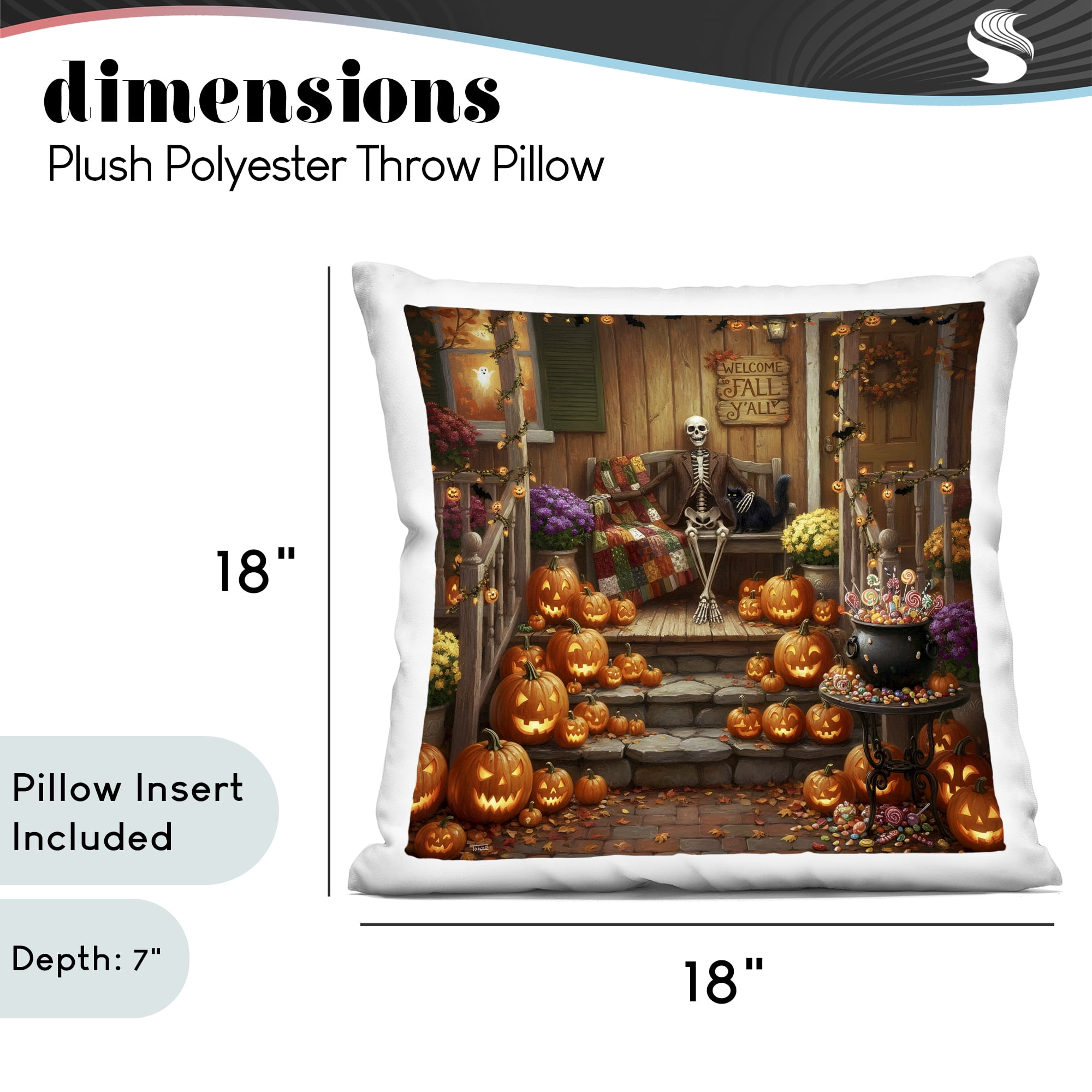 Stupell Industries Welcome To Fall Skeleton Porch Decorative Printed Throw Pillow, design by Tabz Jones, 18 x 7 x 18