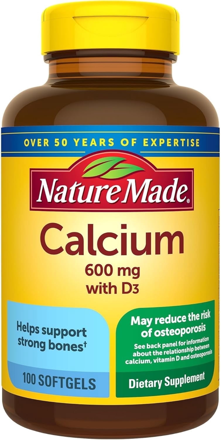 (2 pack) Nature Made Calcium 600 mg with Vitamin D3 Softgels, Dietary Supplement, 100 Count