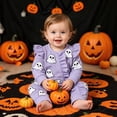 thumbnail image 2 of AWZXDE Girls Seasonal Rompers Knit Pumpkin Towel Embroidery Long Sleeve Footed Jumpsuit Ruffle Matching Bow Headband Fall Halloween Layering Outfit Set Blue - 3-6 Months, 2 of 8