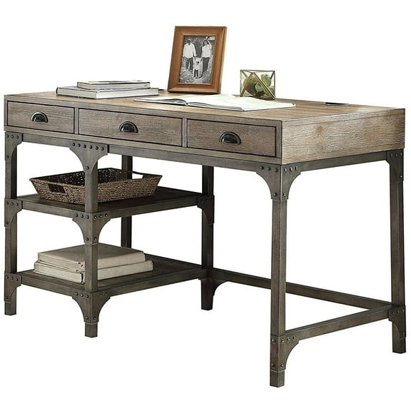 47" X 24" X 29" Weathered Oak And Antique Silver Desk