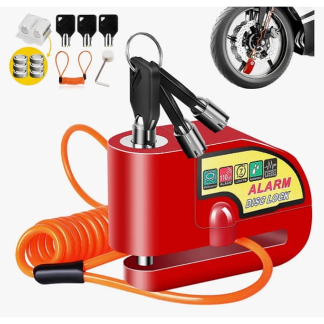 Candado Disco Con 3 Llaves 110db Sonido Alarma Impermeable Moto Bicicleta Bloqueo Impermeable Freno Disco Candado Modelo Rojo