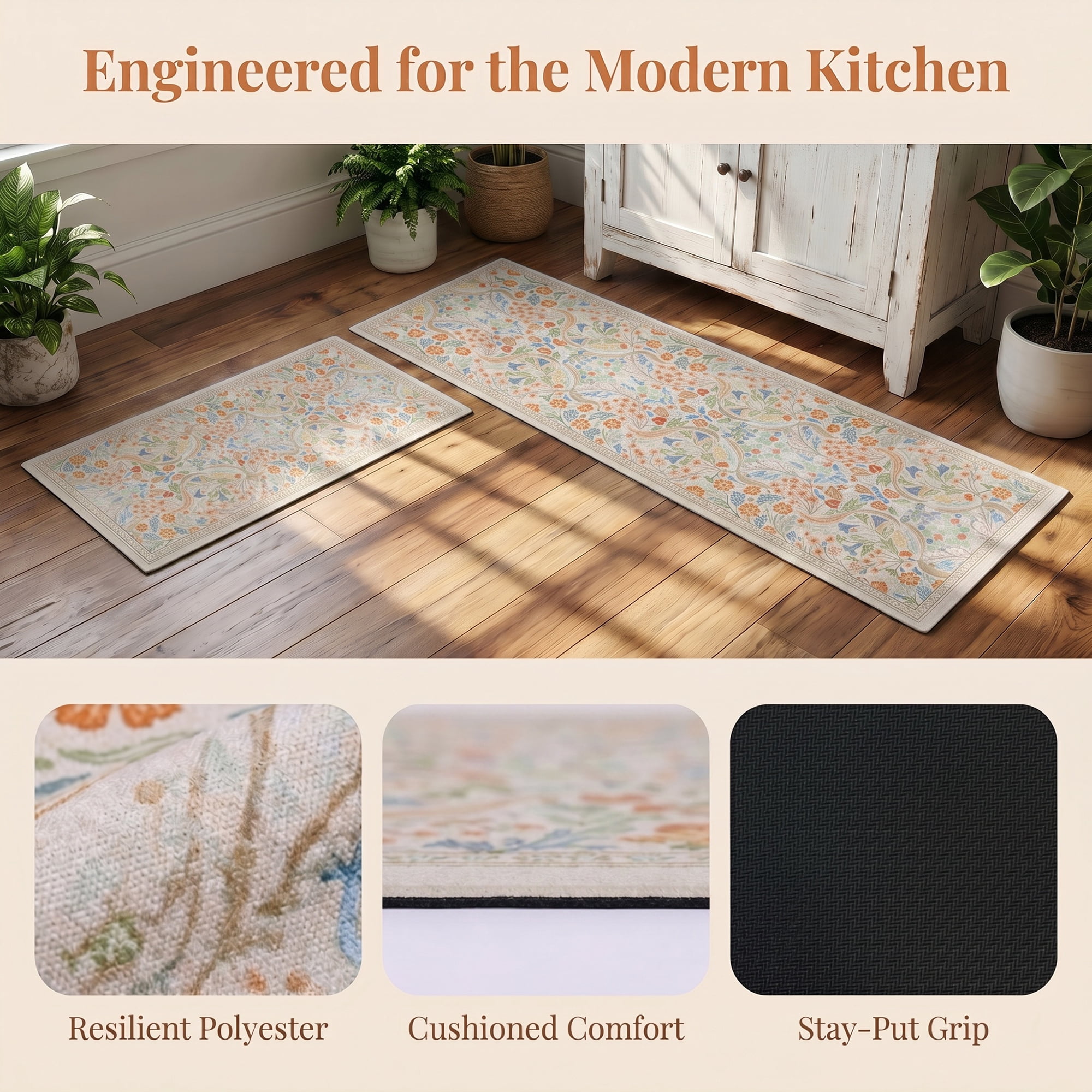 Unique Bargains 2Pcs Washable Non-Slip Absorbent Runner Rug Set White 24" x 16" 47" x 16"