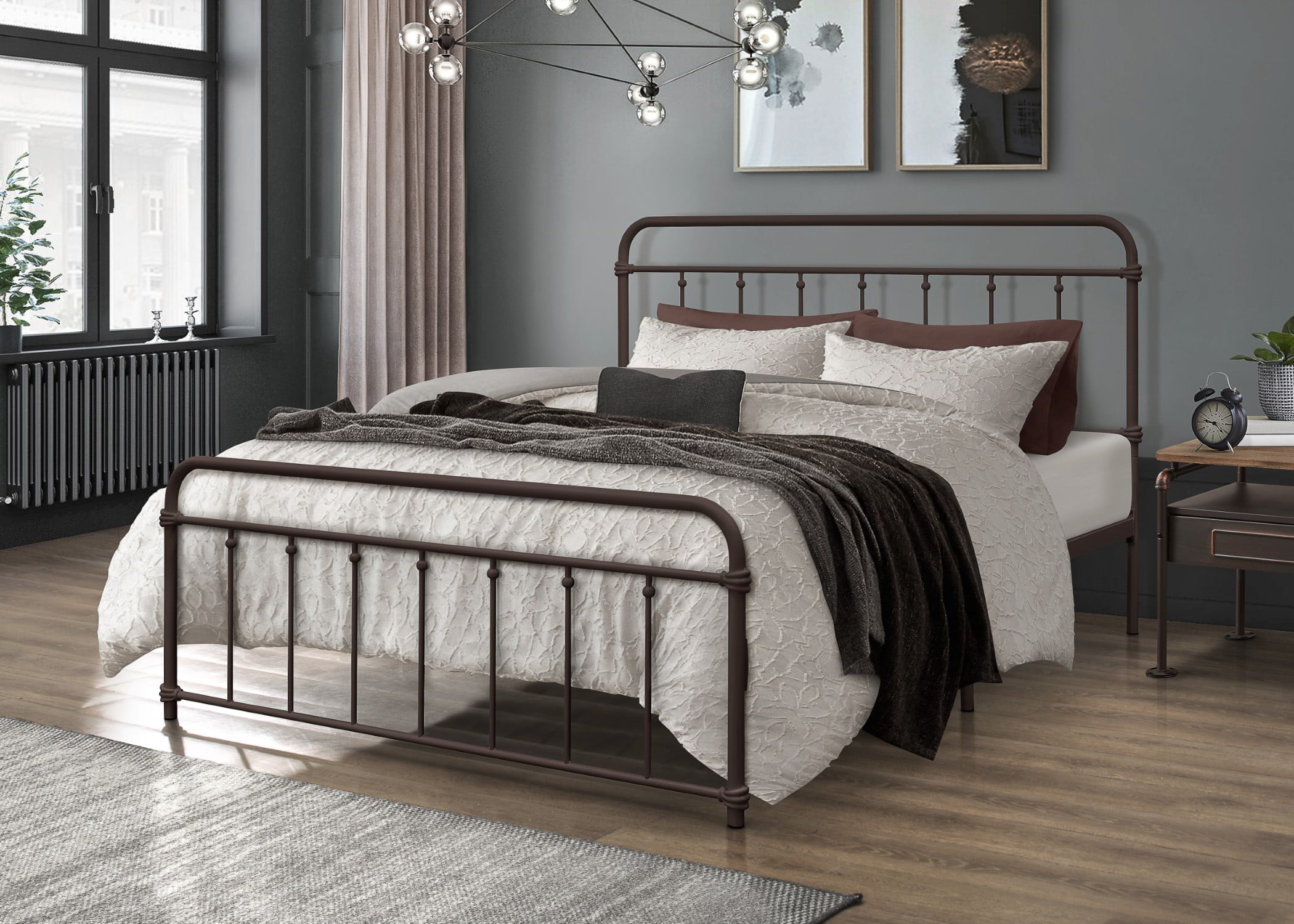 Home Design Nana Twin Metal Platform Bed with Slat Foundation and Rounded Corners, Brown, Easy assembly