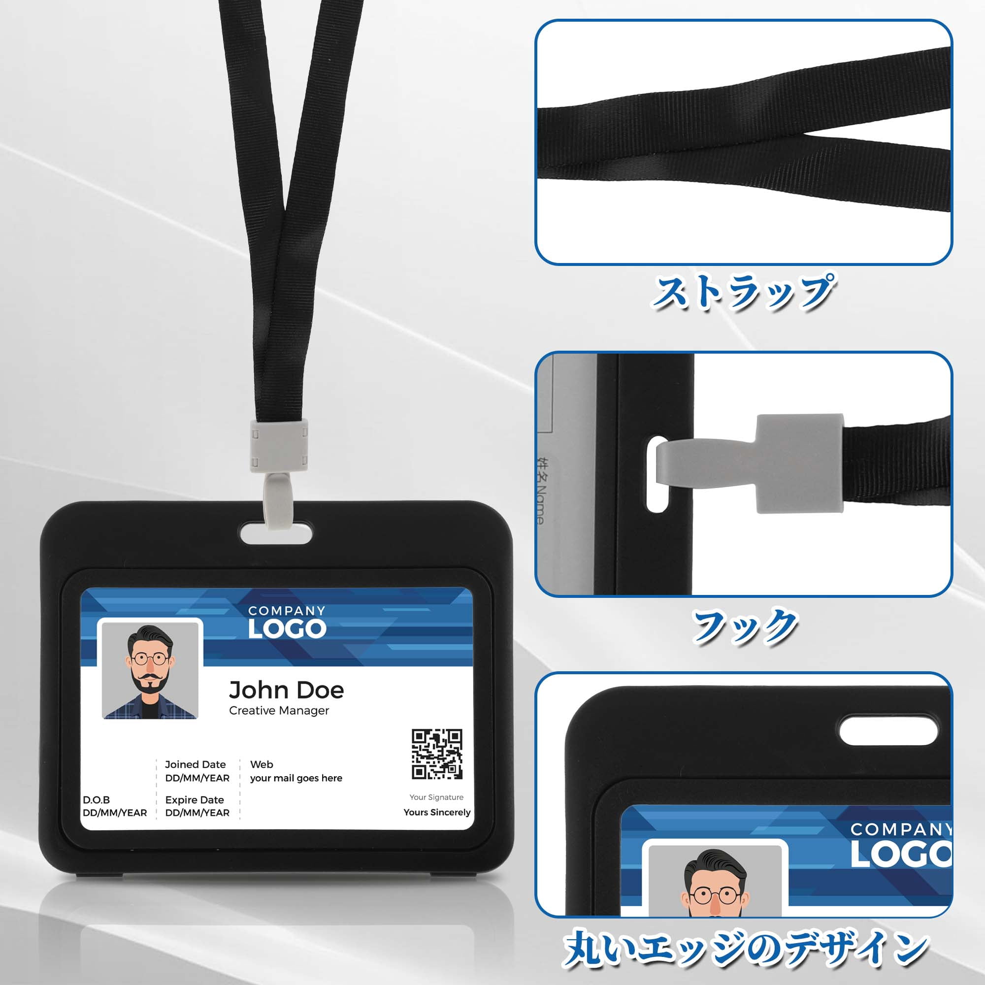 Unique Bargains Lanyards for ID Badges Leather Clear Card Holder with Lanyard Black