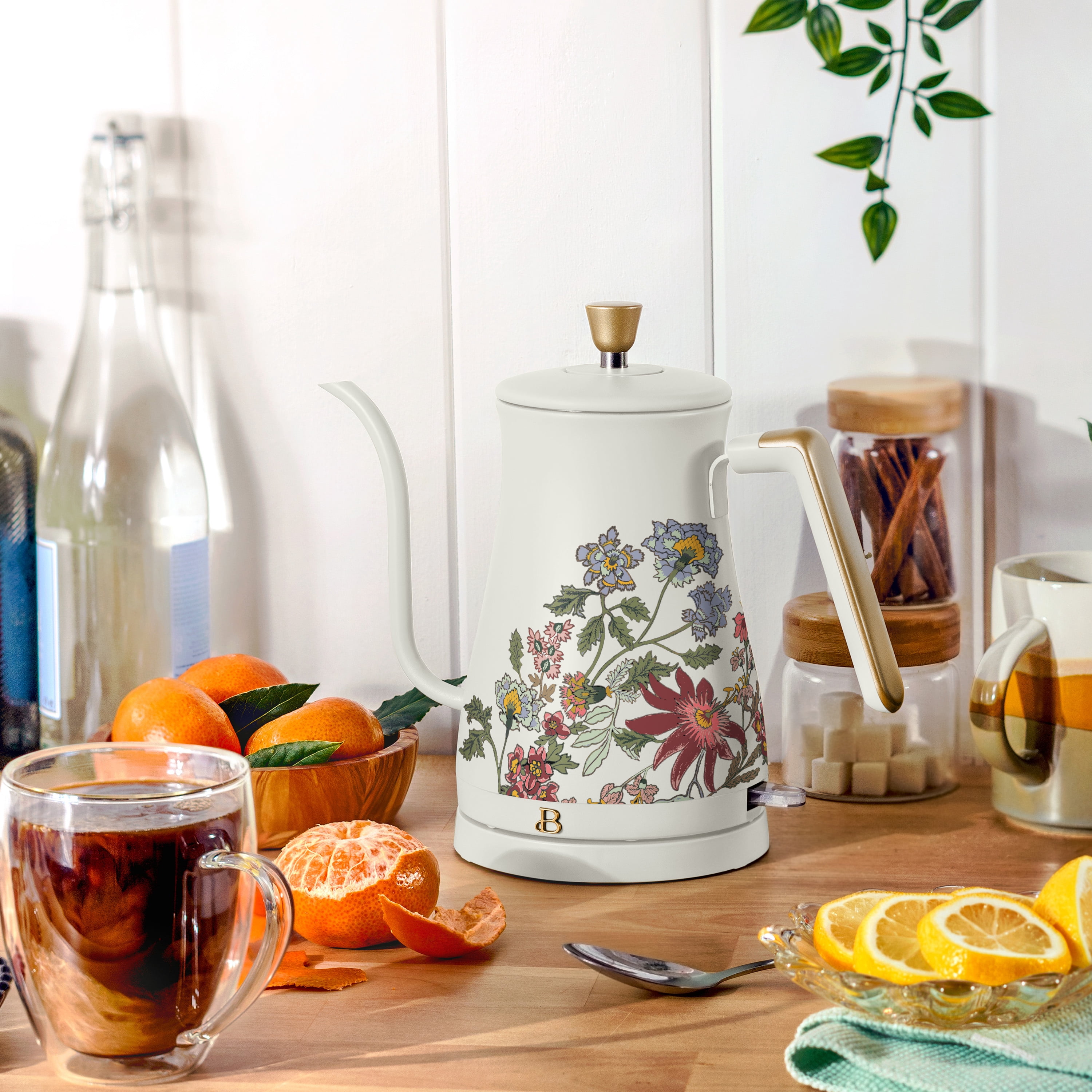 Beautiful 1-Liter Electric Gooseneck Kettle 1200 W, Wildflower White Icing by Drew Barrymore